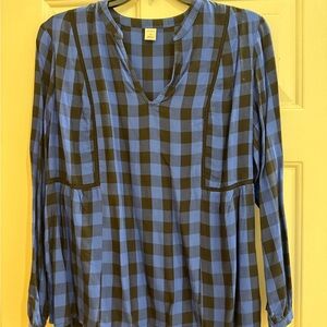 Old Navy Blue and Black Plaid Blouse
